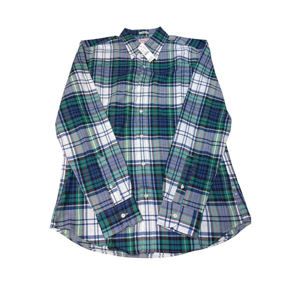 NWT J.Crew Broken-In Oxford Slim Fit Plaid Shirt Mens M Green Blue BG421 NWT